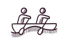 Line drawing of two people in a canoe