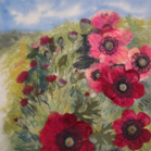Painting of poppies in a field