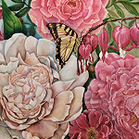 Oil painting of flowers with a butterfly