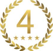 Gold colored graphic with number four and four stars in the middle of a laurel wreath