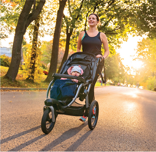 Mom running with her baby in a stroller