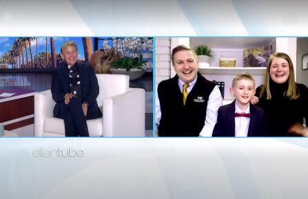 Elliot Perry and parents on Ellen DeGeneres Show