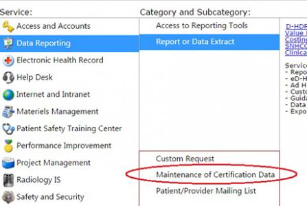 Screen capture of selecting the Maintenance of Certification Data option