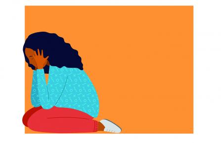 illustration of young girl huddled in a corner