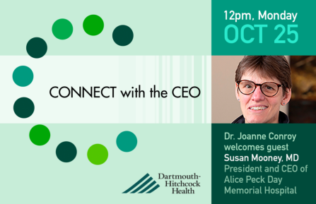 Susan Mooney, MD, MS, FACOG, is pictured with the Connect with the CEO logo.