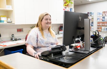 Diana Beaulac working at her computer.