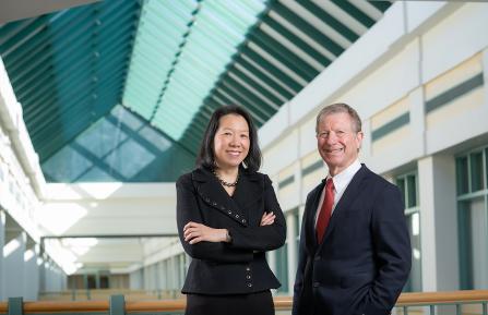 From left, Sandra L. Wong, MD, MS, and Mark A. Creager, MD, will lead Dartmouth Health's Center for Rural Health Care Delivery Science.From left, Sandra L. Wong, MD, MS, and Mark A. Creager, MD, stand under the dome at Dartmouth Hitchcock Medical Center.