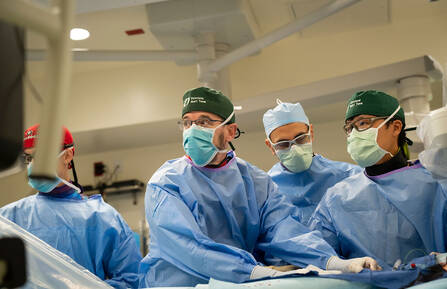 James Devries, MD, Michael Young, MD, Henry Tannous, MD, and Nathan Crain, PA-C, in the Cardiac Catheterization Laboratory at DHMC