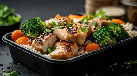 Culinary medicine: Healthy meal prep, chicken, broccoli, carrots, and rice