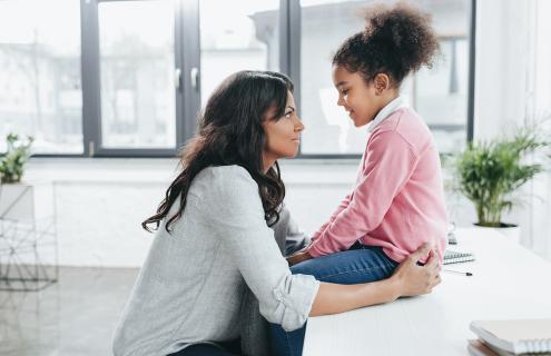 mother and daughter talking