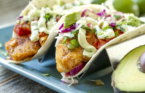 Fish tacos with rainbow slaw