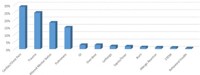 Chart showing the most frequent patient complaints in TeleEmergency calls