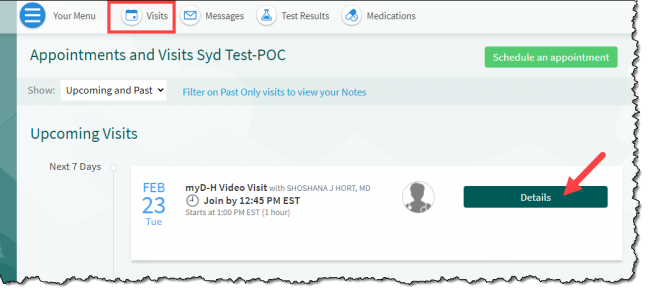myDH Appointments and Visits