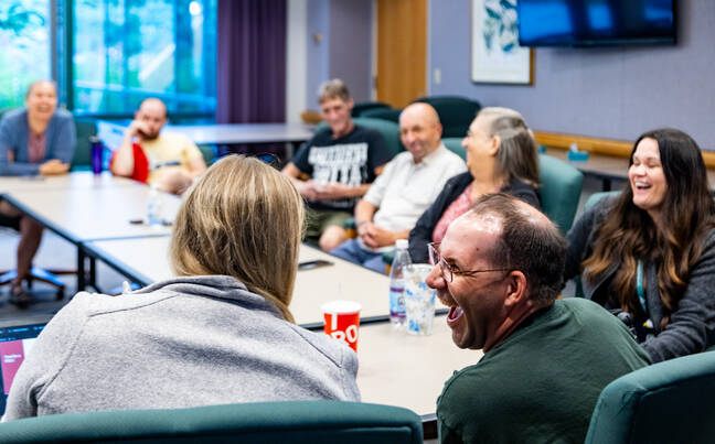 Epilepsy support group: Attendees at an epilepsy support group meeting