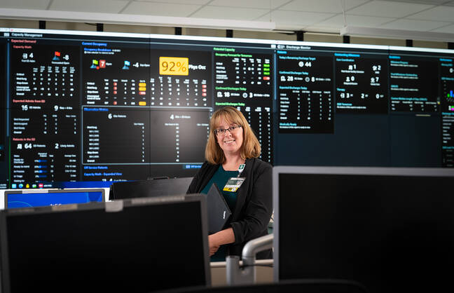 System Vice President Care Coordination, Jessica Ryan, MSN, RN, CPHQ in the Capacity Coordination Center