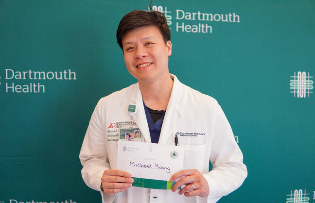 A doctor being honored in the Honor a Caregiver campaign at Dartmouth Hitchcock Medical Center