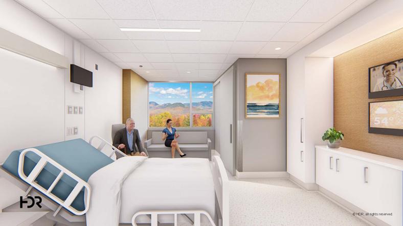 Architectural rendering of a patient room in the Patient Pavilion