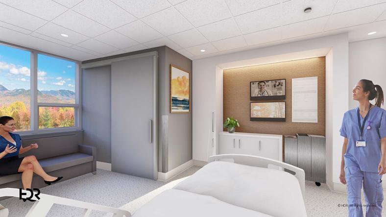 Architectural rendering of a patient room in the Patient Pavilion