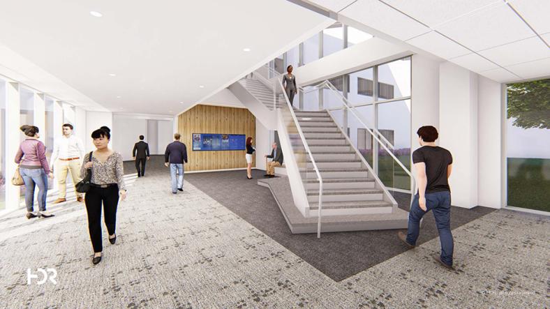 Architectural rendering of the staircase in the Patient Pavilion