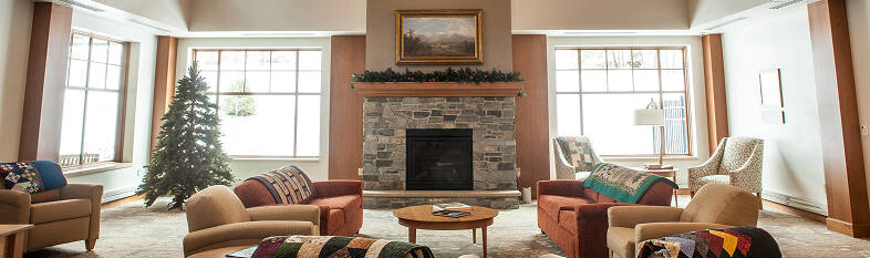 Great room with fireplace at the Jack Byrne Center